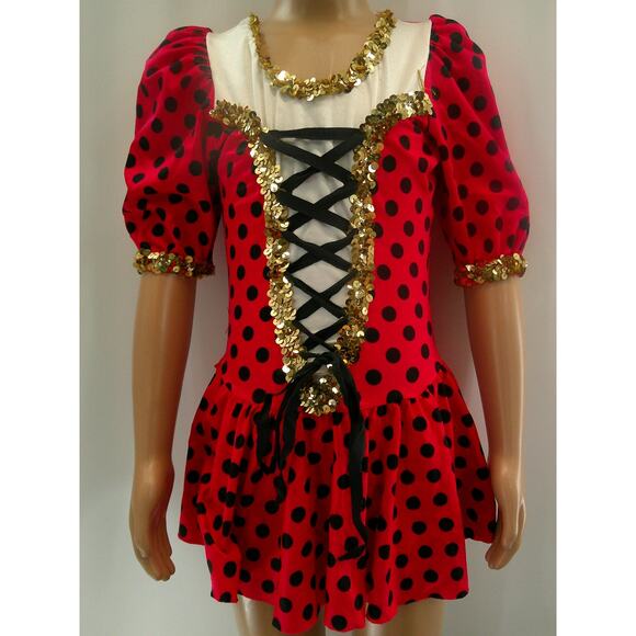 Dance Costume medium Child Red Gallery Jazz Tap Musical Polka Dots Sequin - Picture 1 of 9
